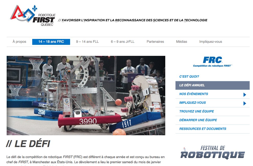 Site Web Robotique FIRST Québec